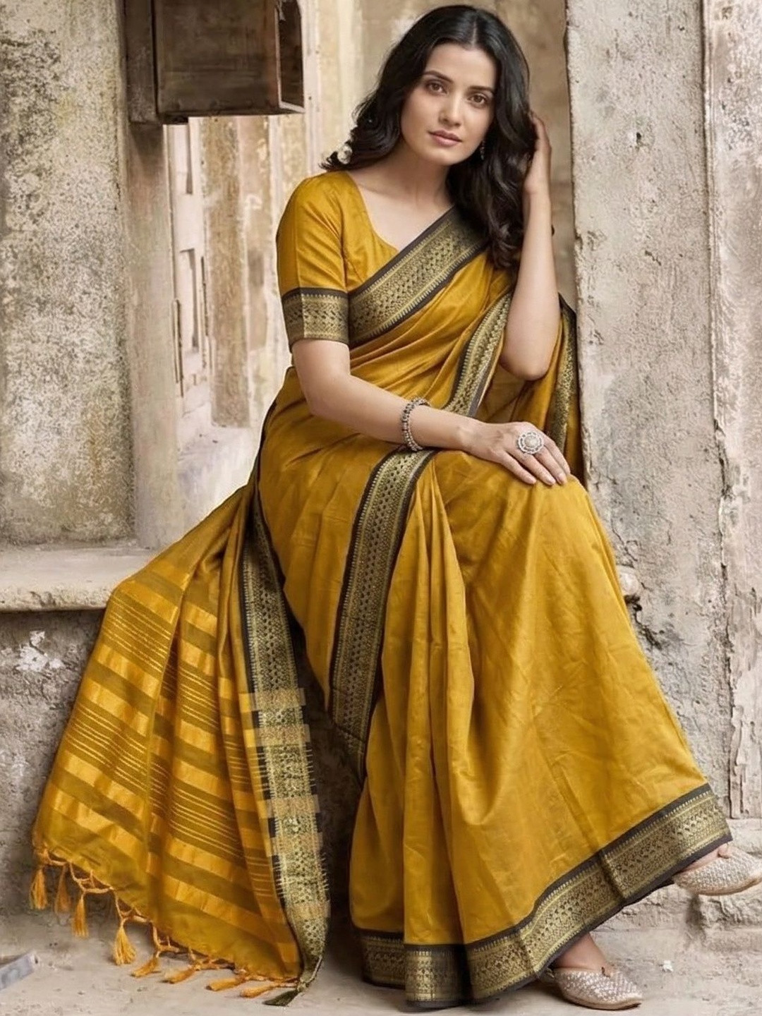 SUPERLAXMI Ethnic Motifs Zari Silk Cotton Banarasi Saree
