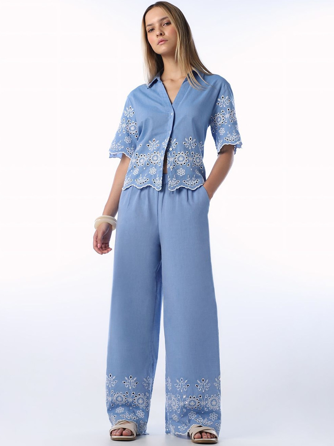 ONLY Women Embroidered High-Rise Trousers