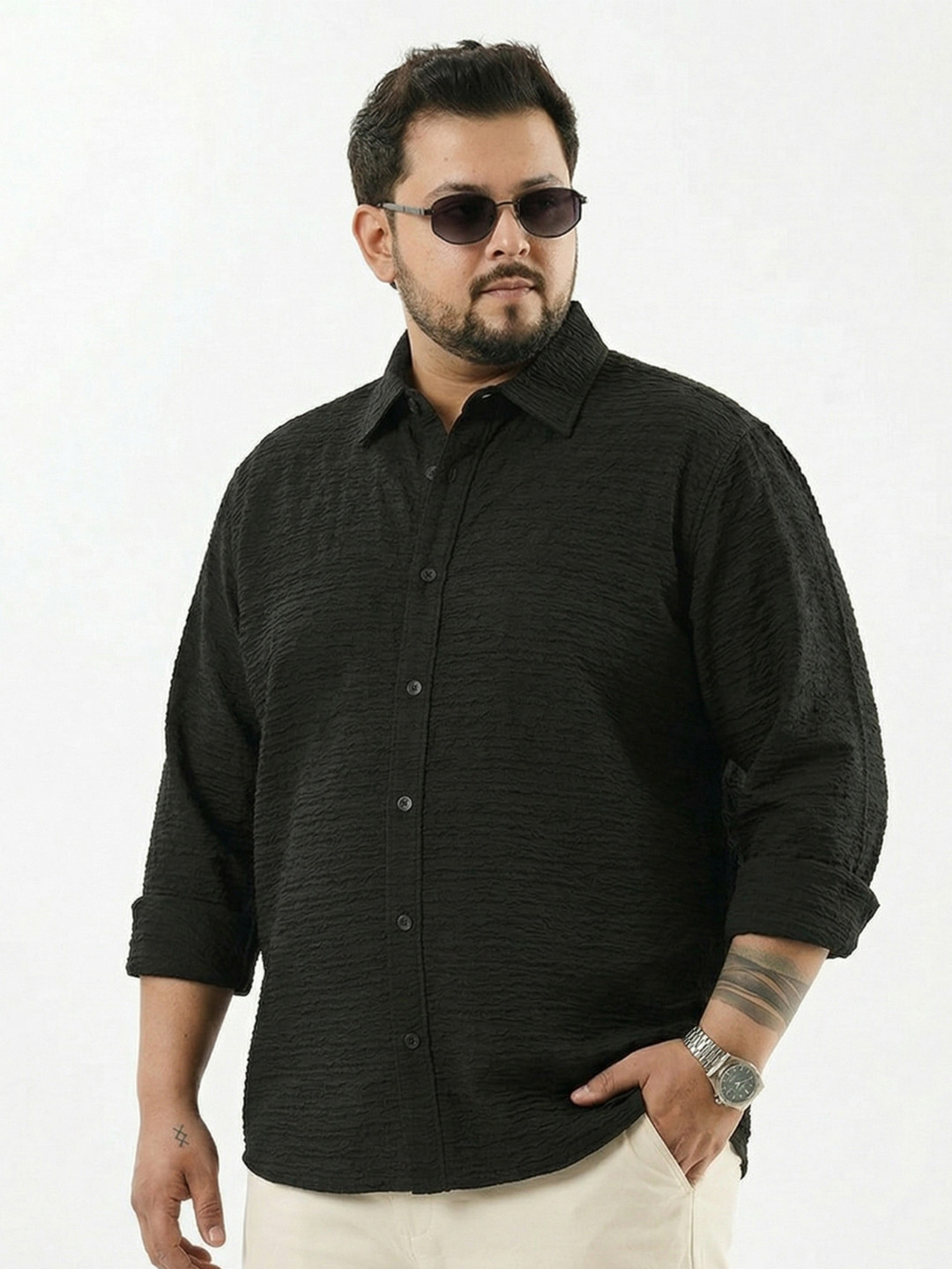 UNSTD Men Plus Size Textured Cotton Full Sleeves Shirts