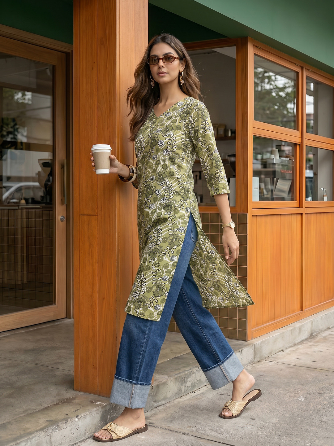 Anouk Rustic Floral Print Straight Kurta