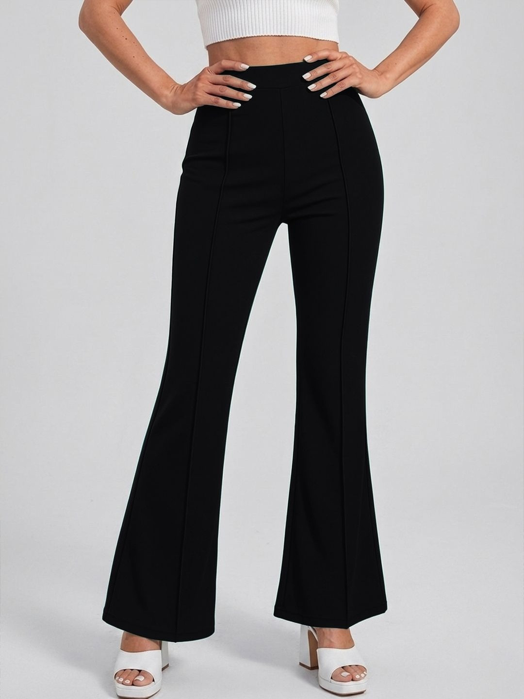 Navyankaa Women Bootcut High-Rise Trousers