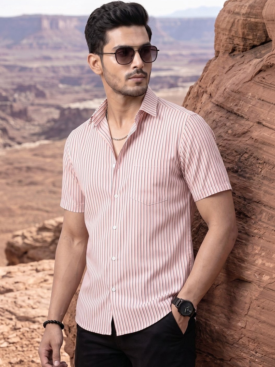 The Roadster Lifestyle Co Striped Spread Collar Shirt