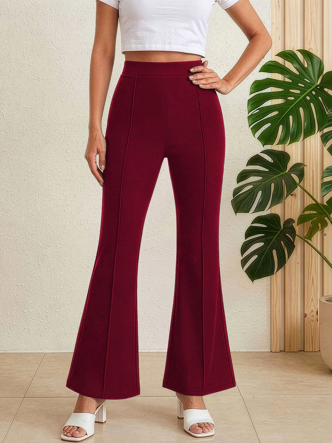 Navyankaa Women Bootcut High-Rise Trousers