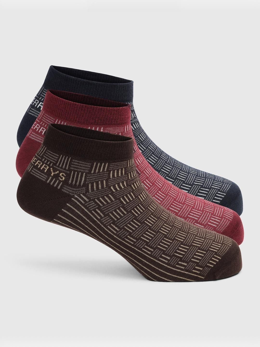 Blackberrys Men Pack of 3 Cotton Assorted Patterned Ankle Length Socks