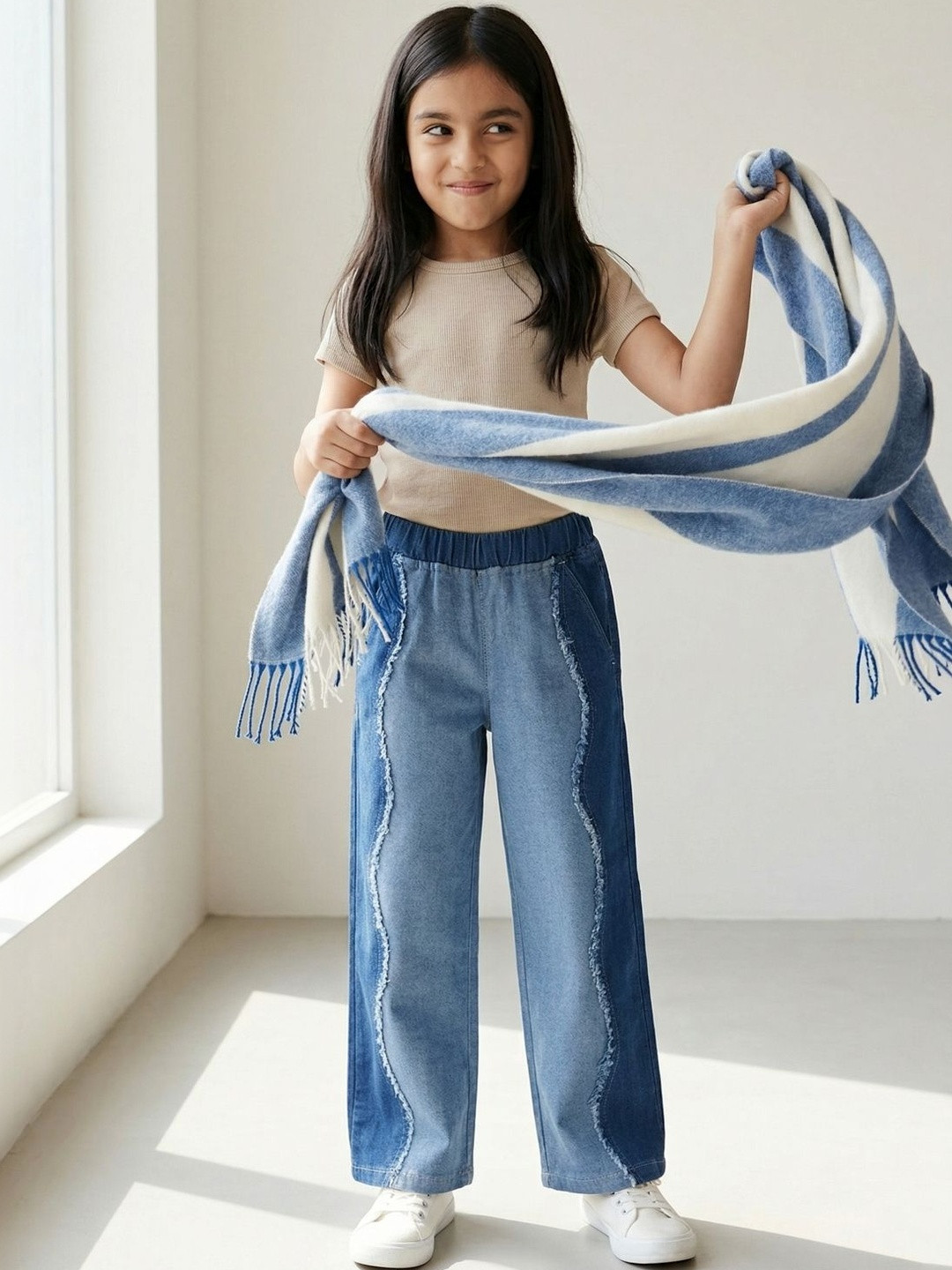 TALES & STORIES Girls Light Blue Wide Leg Denim Slip On Jeans