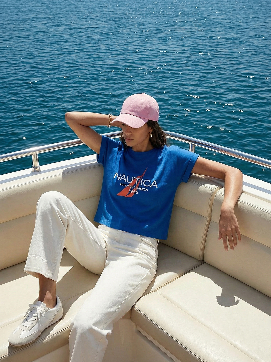 Nautica Brand Logo Printed Extended Sleeves T-shirt
