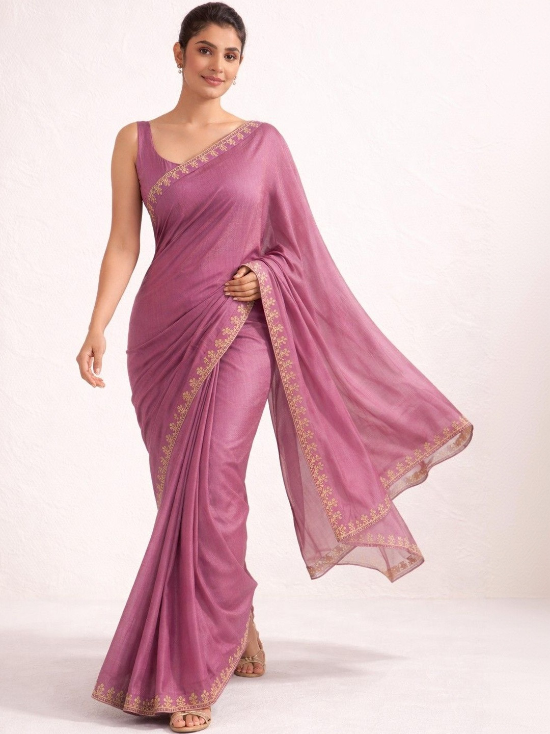 HERE&NOW Embellished Embroidered Poly Chiffon Saree