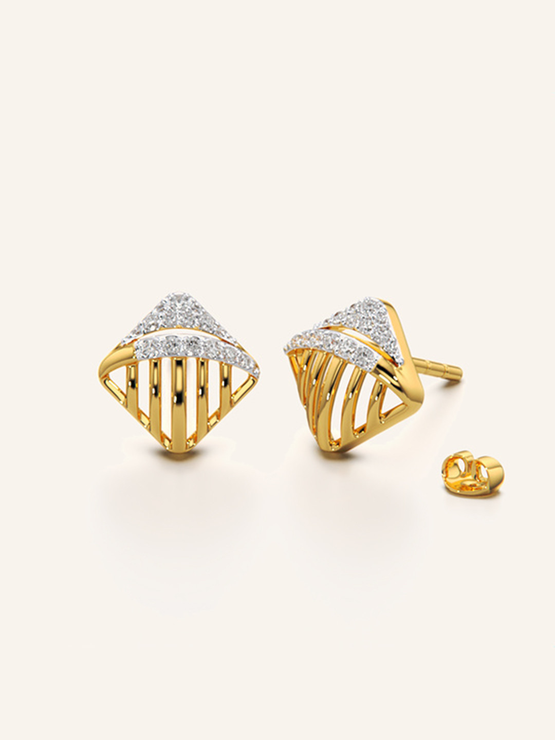 KYMEE 18K Gold Vermeil Cubic Zirconia Vermeil Radiance Textured Studs