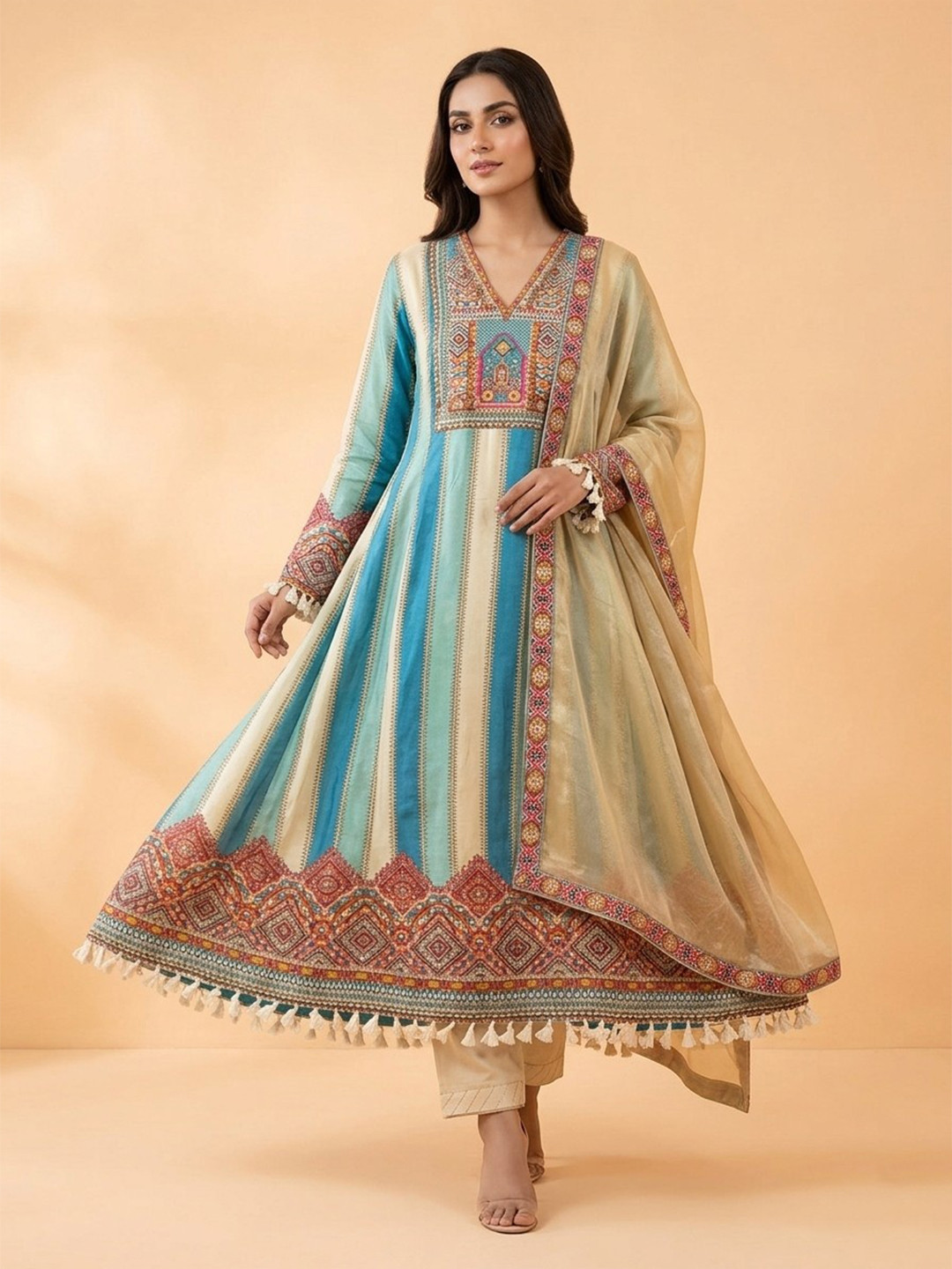 Kalacave Women Regular Silk Crepe Kurta with Palazzos & With Dupatta