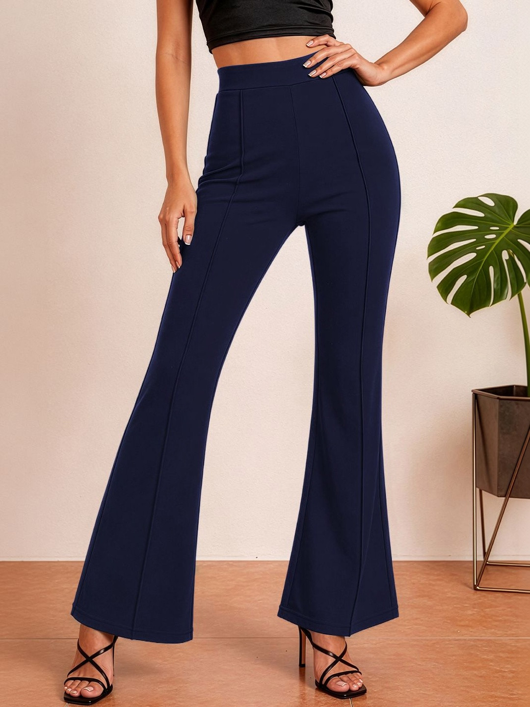 Navyankaa Women Straight Fit High-Rise Trousers