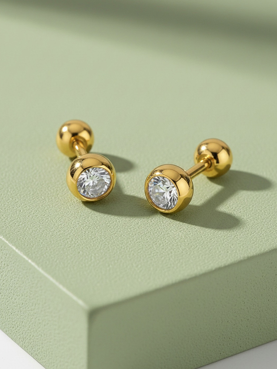 ELRA 18k Gold Plated Crystal Ball Studs Stainless Steel Waterproof & Anti-Tarnish
