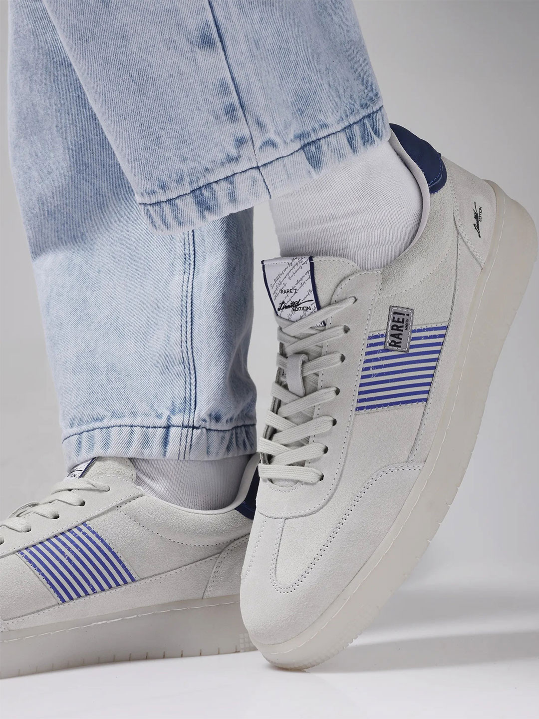 RARE RABBIT Men Striped Suede Sneakers