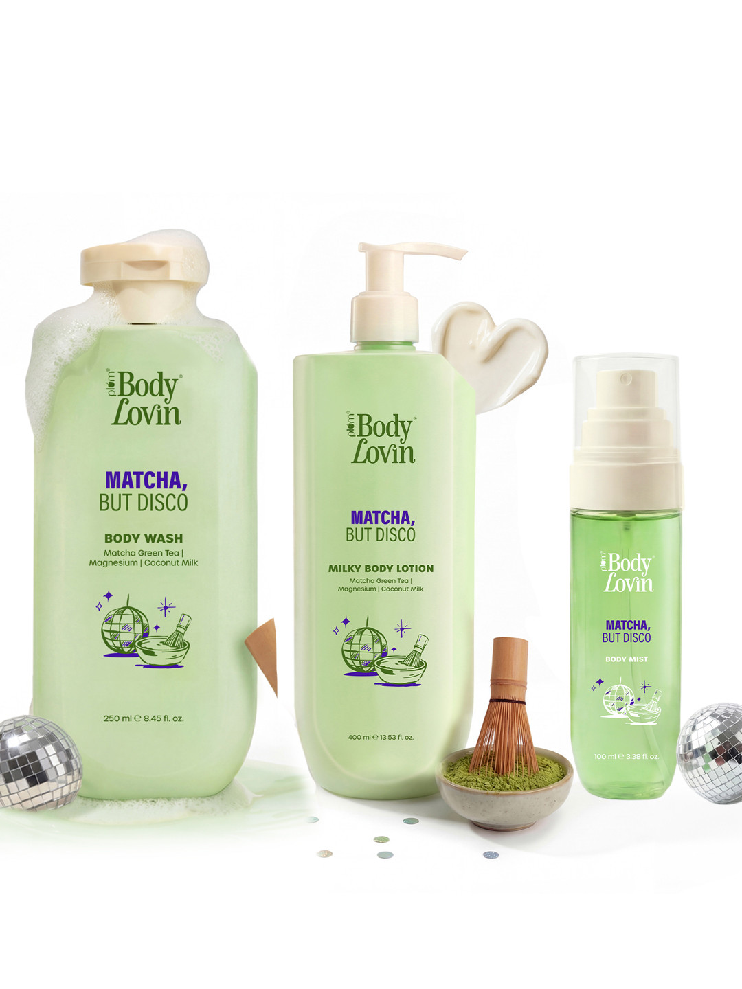 Plum Set of 3 BodyLovin' Matcha, But Disco Body Wash + Body Lotion + Body Mist