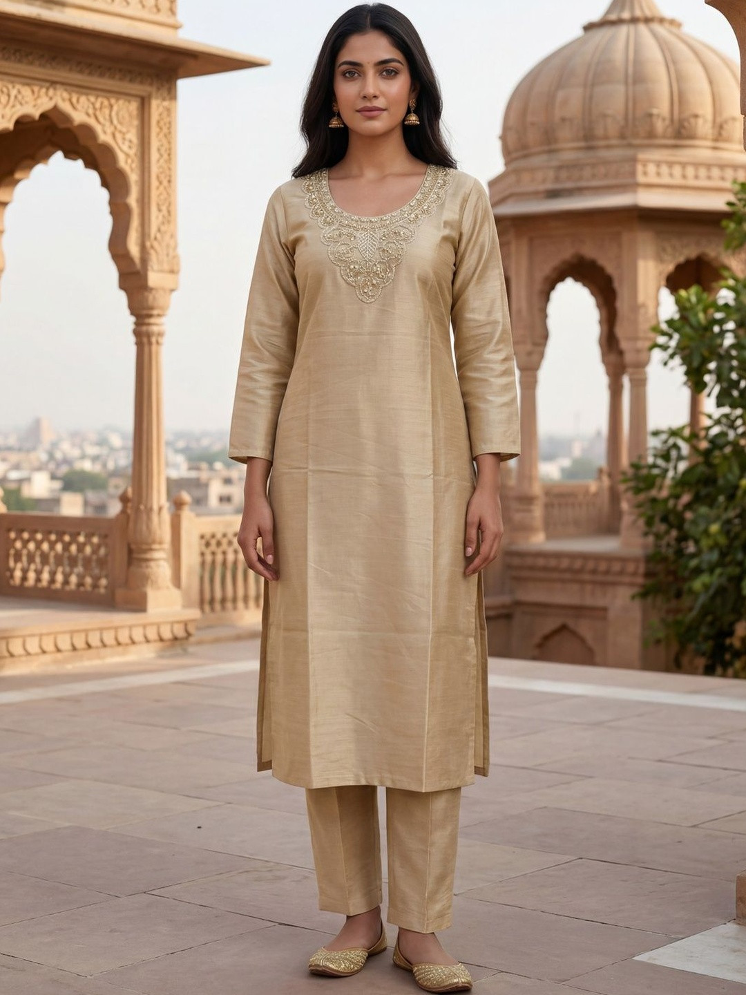 SDK FASHION Women Ethnic Motifs Embroidered Regular Sequinned Kurta with Trousers