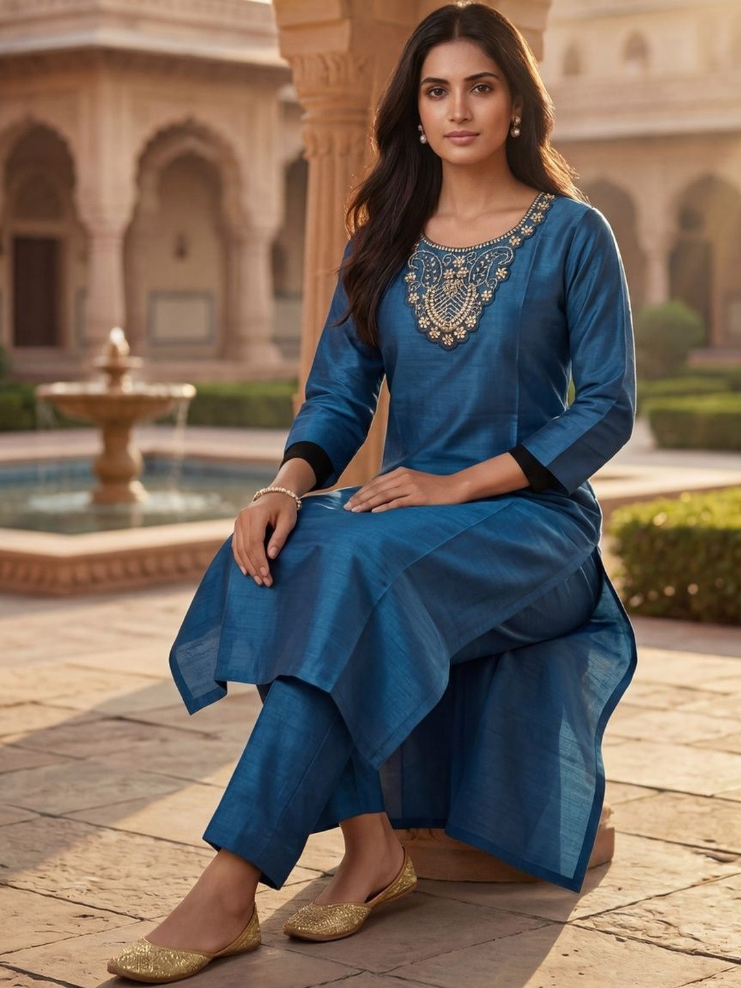 SDK FASHION Women Ethnic Motifs Embroidered Regular Thread Work Kurta with Trousers