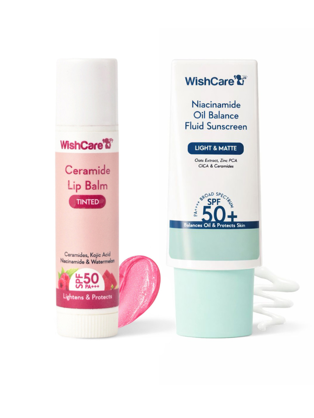 WishCare Set of SPF50 Ceramide Tinted Lip Balm 5g & SPF50 Oil Balance Fluid Sunscreen 30g