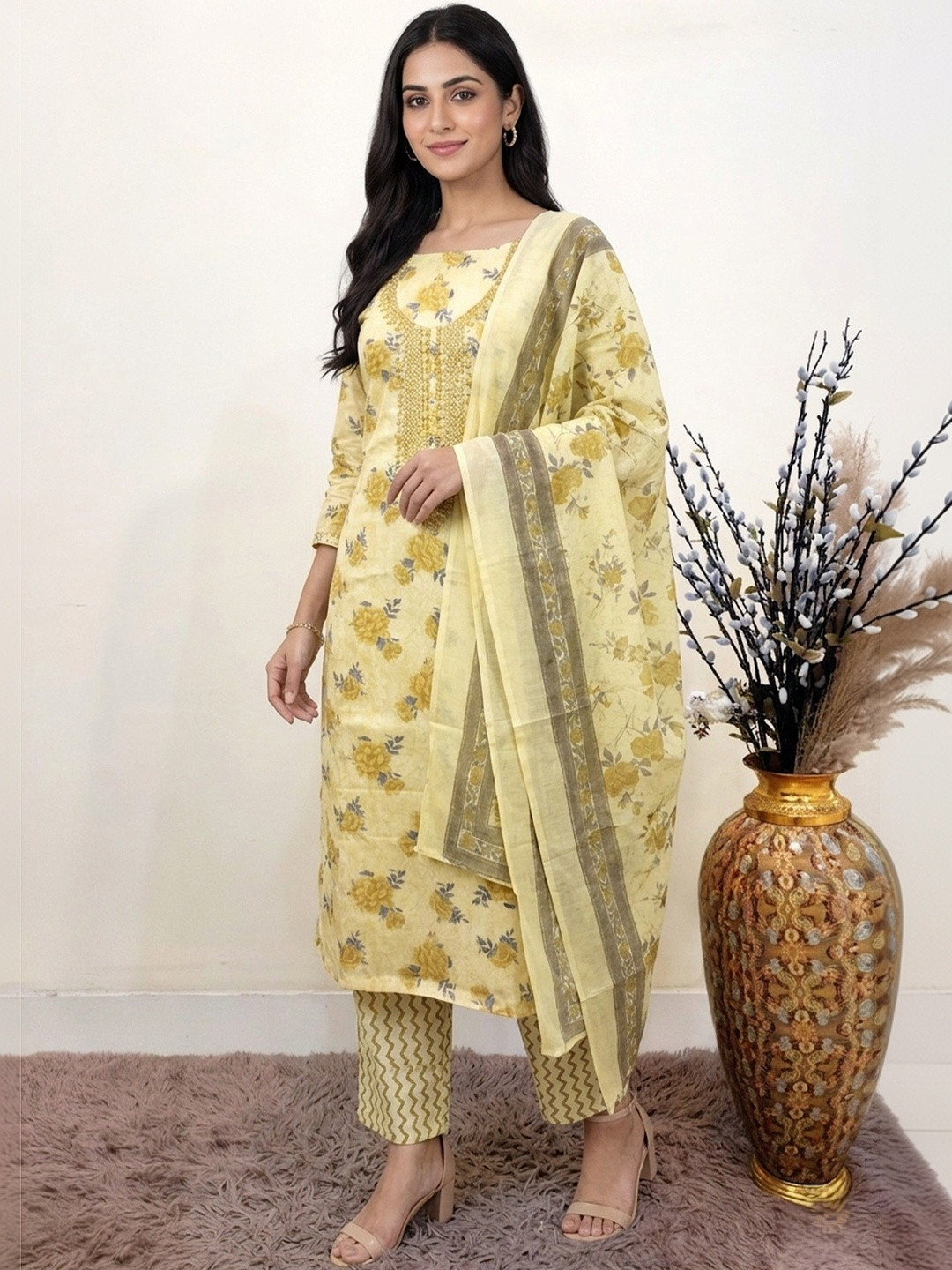 THE WEAVERS SHOP BY RAAVI Embroidered Pure Cotton Unstitched Dress Material