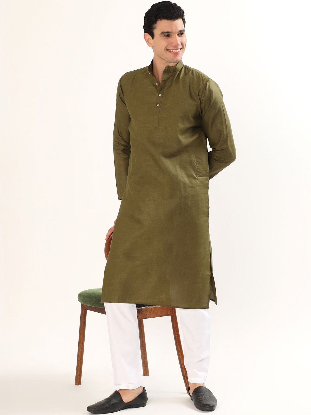 Coatside Men Mandarin Collar Cotton Silk Kurta