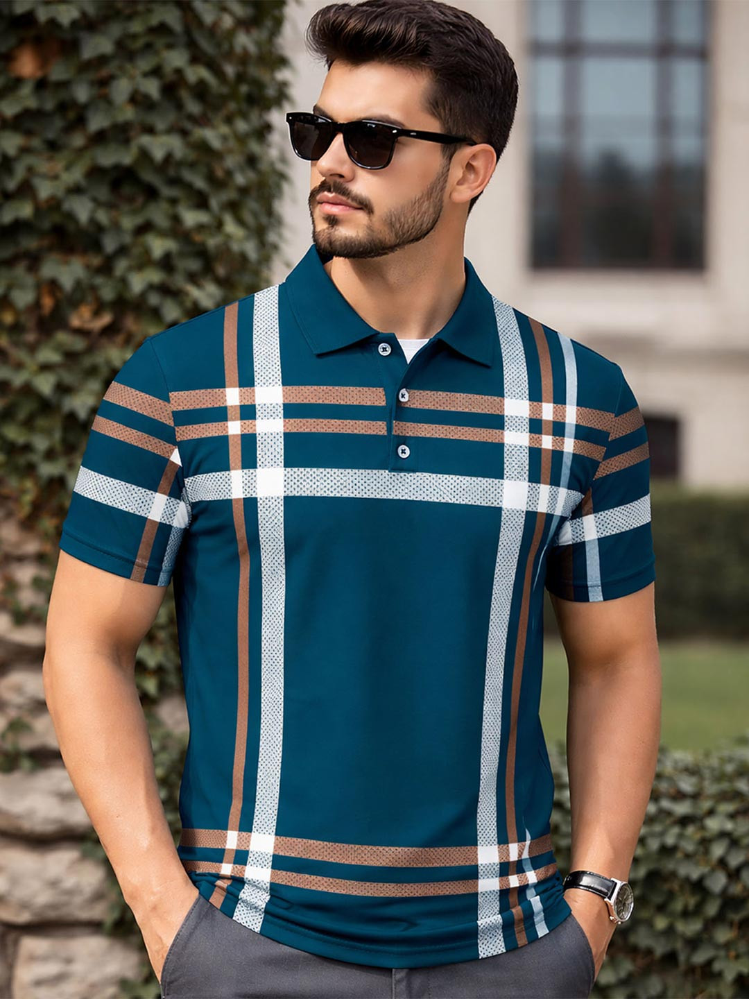 AUSK Men Checked Polo Collar T-shirt