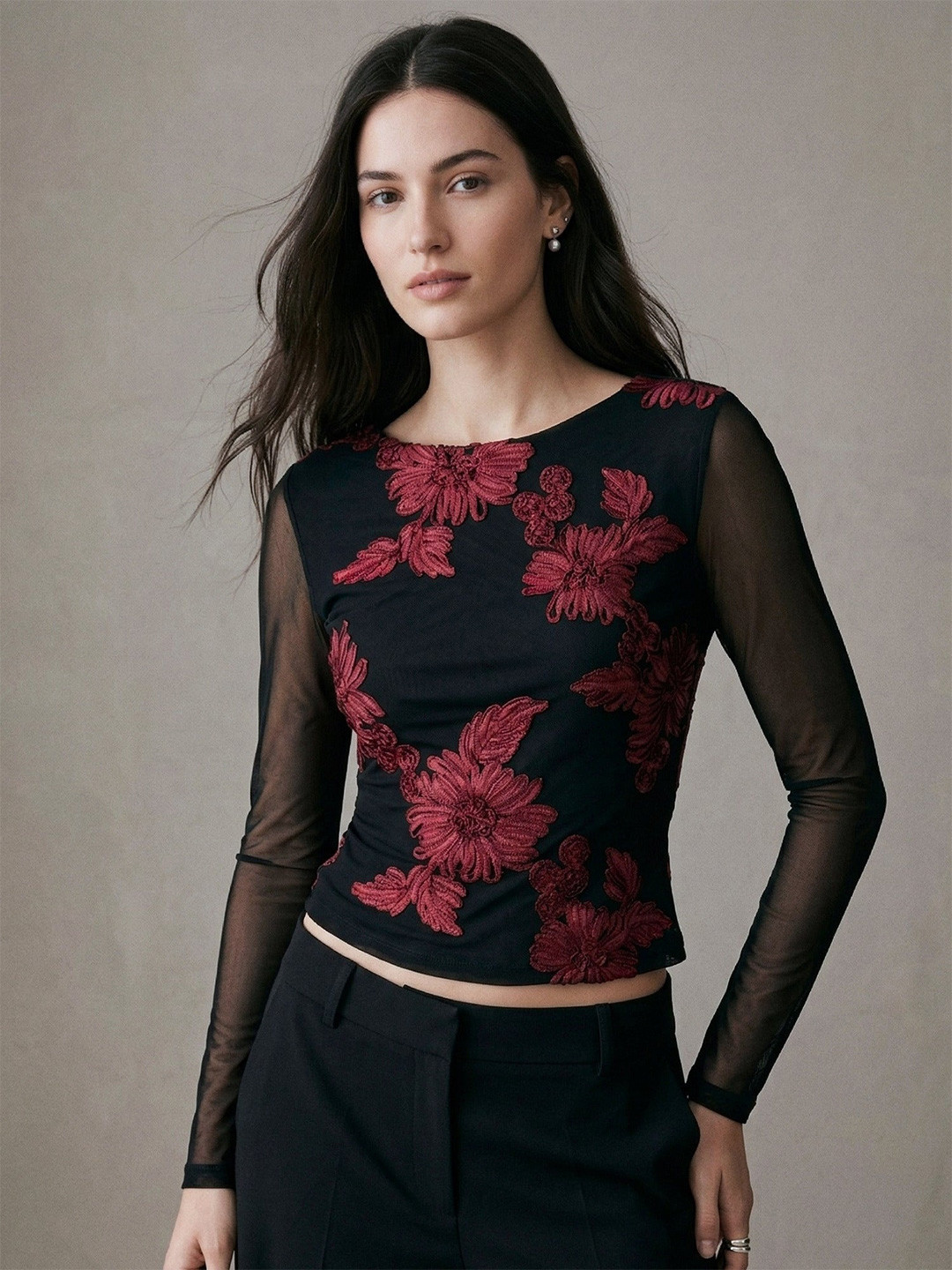 Outzidr Floral Embroidered Top
