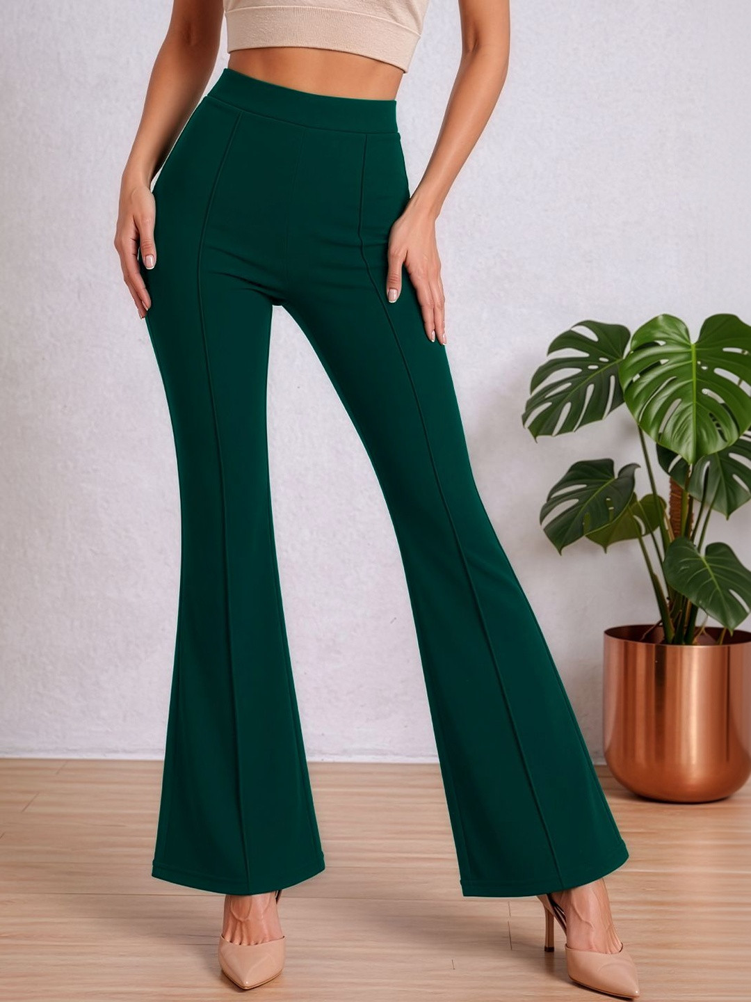 Navyankaa Women Bootcut High-Rise Trousers