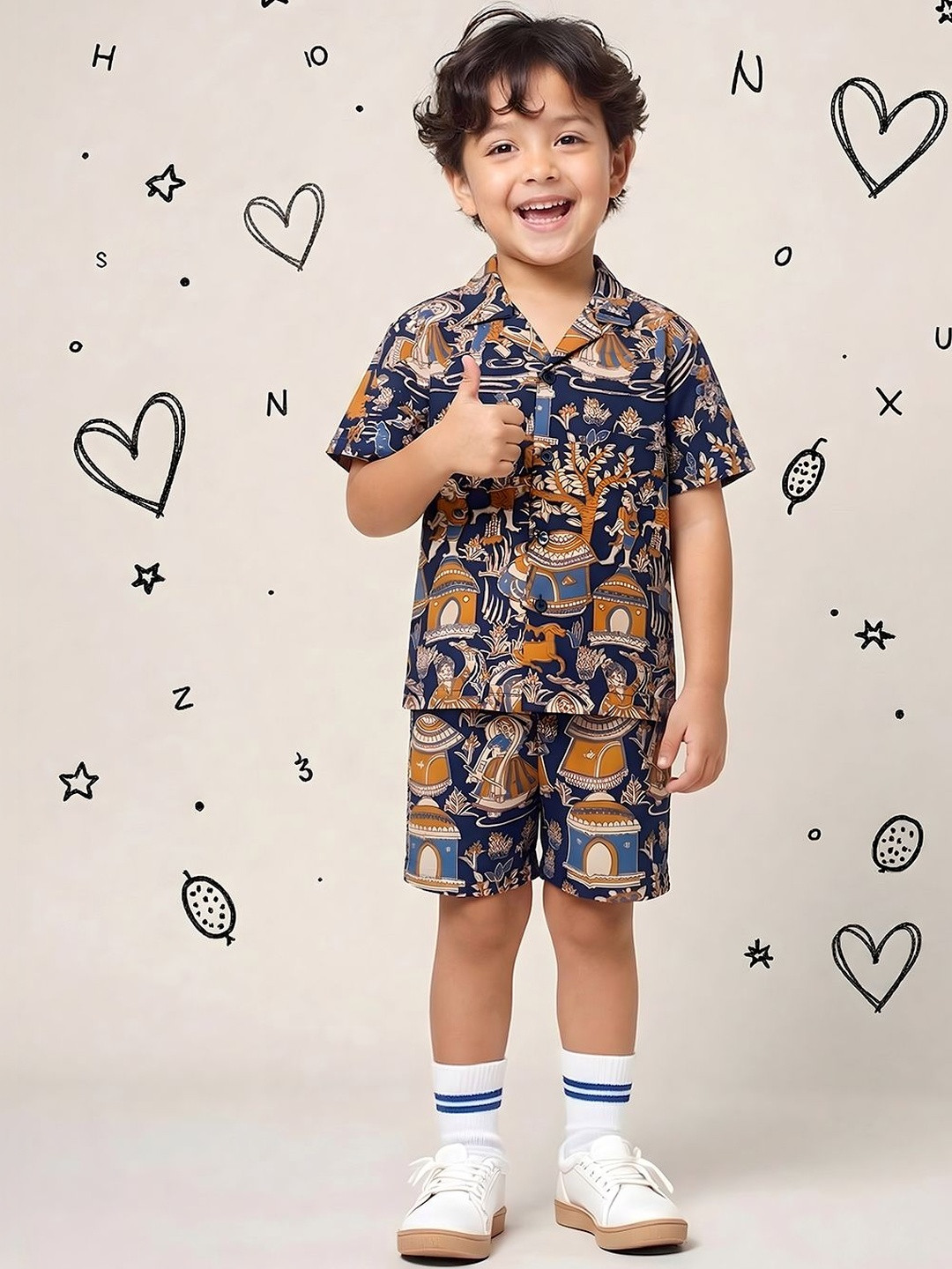 Aj DEZInES Cotton Printed Shirt with Shorts