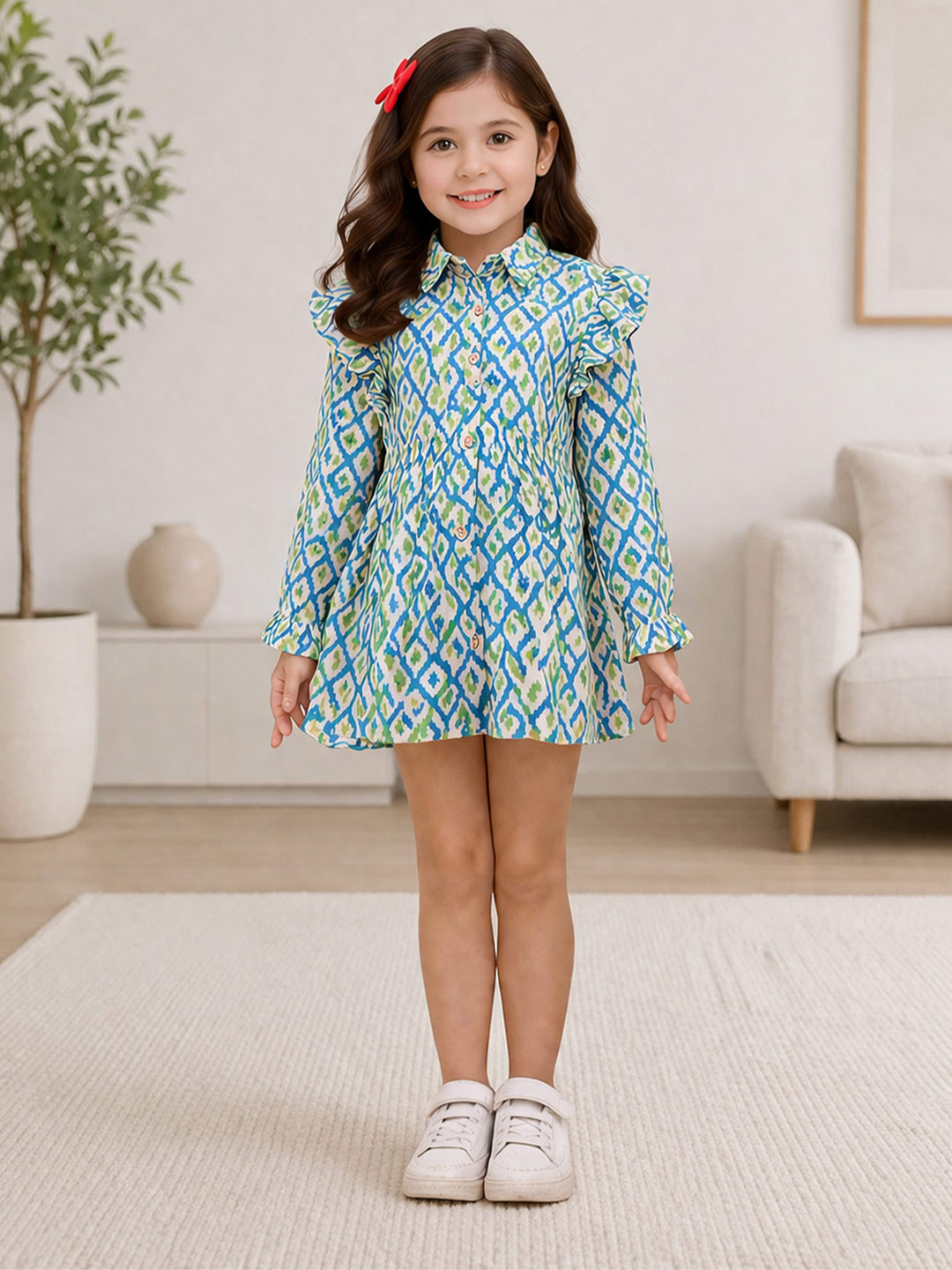 LITTLE GINNIE Girls Printed Fit-Flare Dress