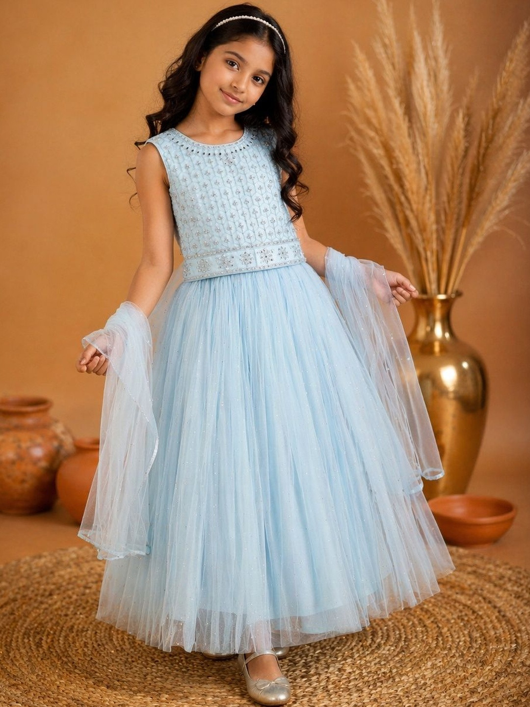 BAESD Girls Embellished Beads and Stones Ready to Wear Lehenga & Blouse With Dupatta