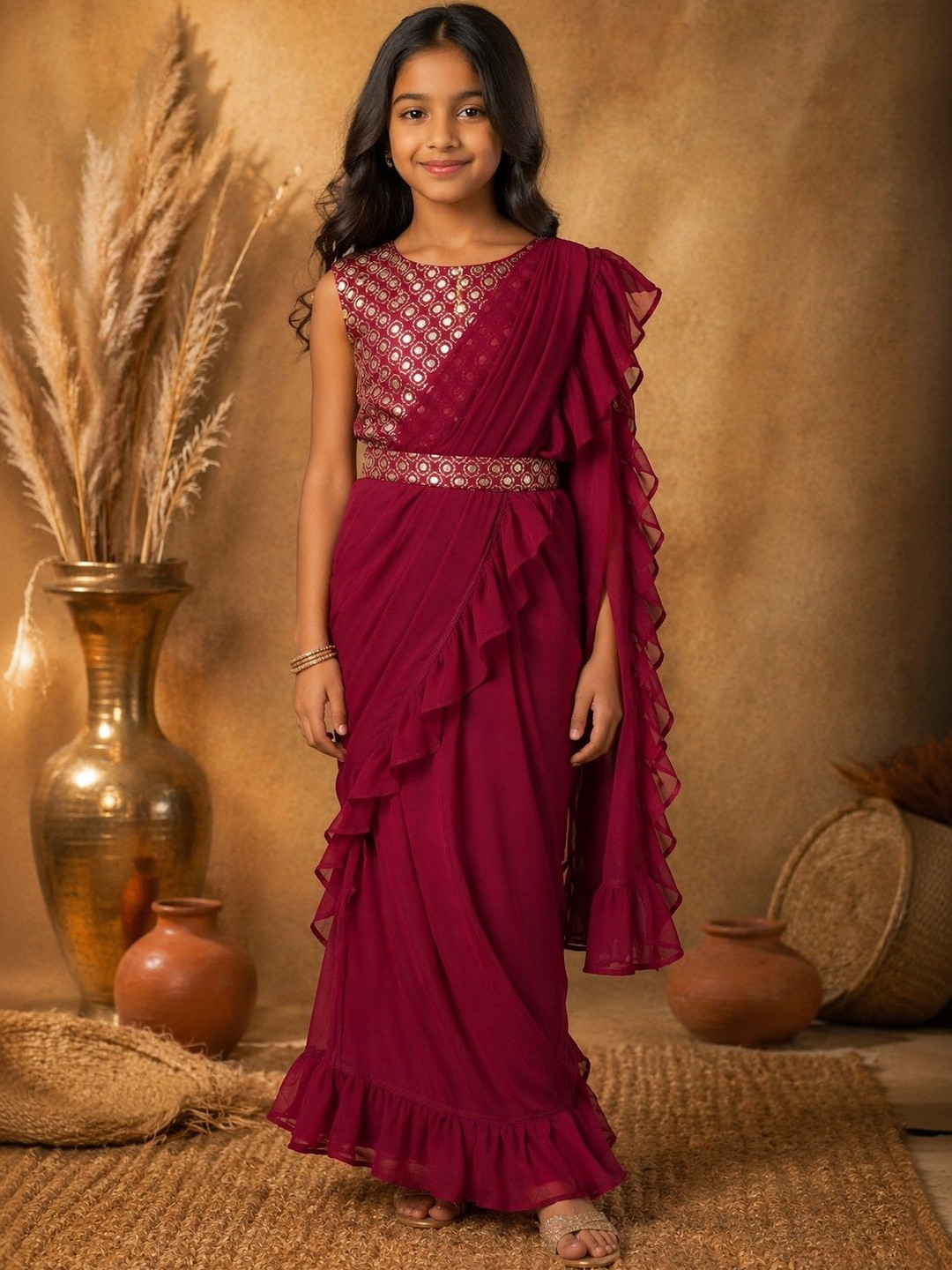 BAESD Embellished Sequinned Pure Georgette Banarasi Saree