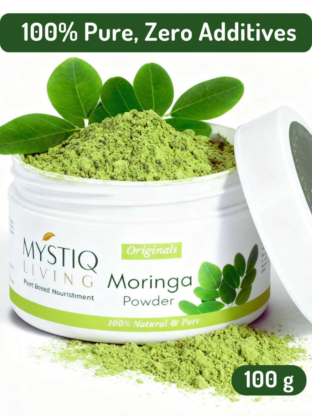 MYSTIQ LIVING Moringa Powder For Weight Loss, Organic & Nutrient-Rich Superfood- 100 g