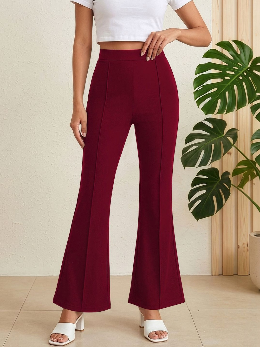 Navyankaa Women Bootcut High-Rise Trousers
