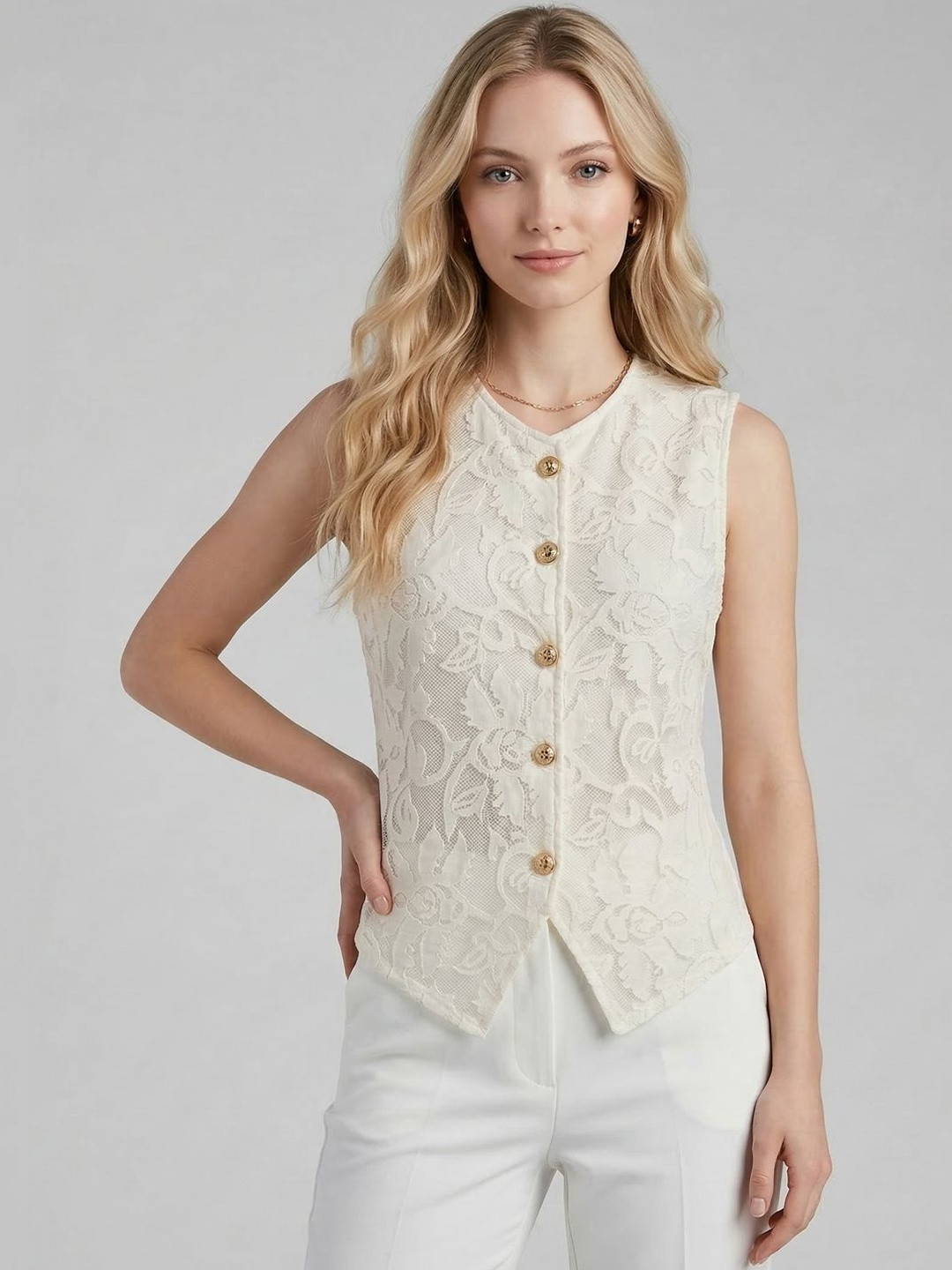 HERE&NOW Floral Embroidered Cotton Top