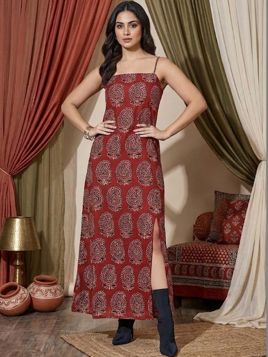 KALINI Ethnic Motifs Print Sheath Maxi Dress