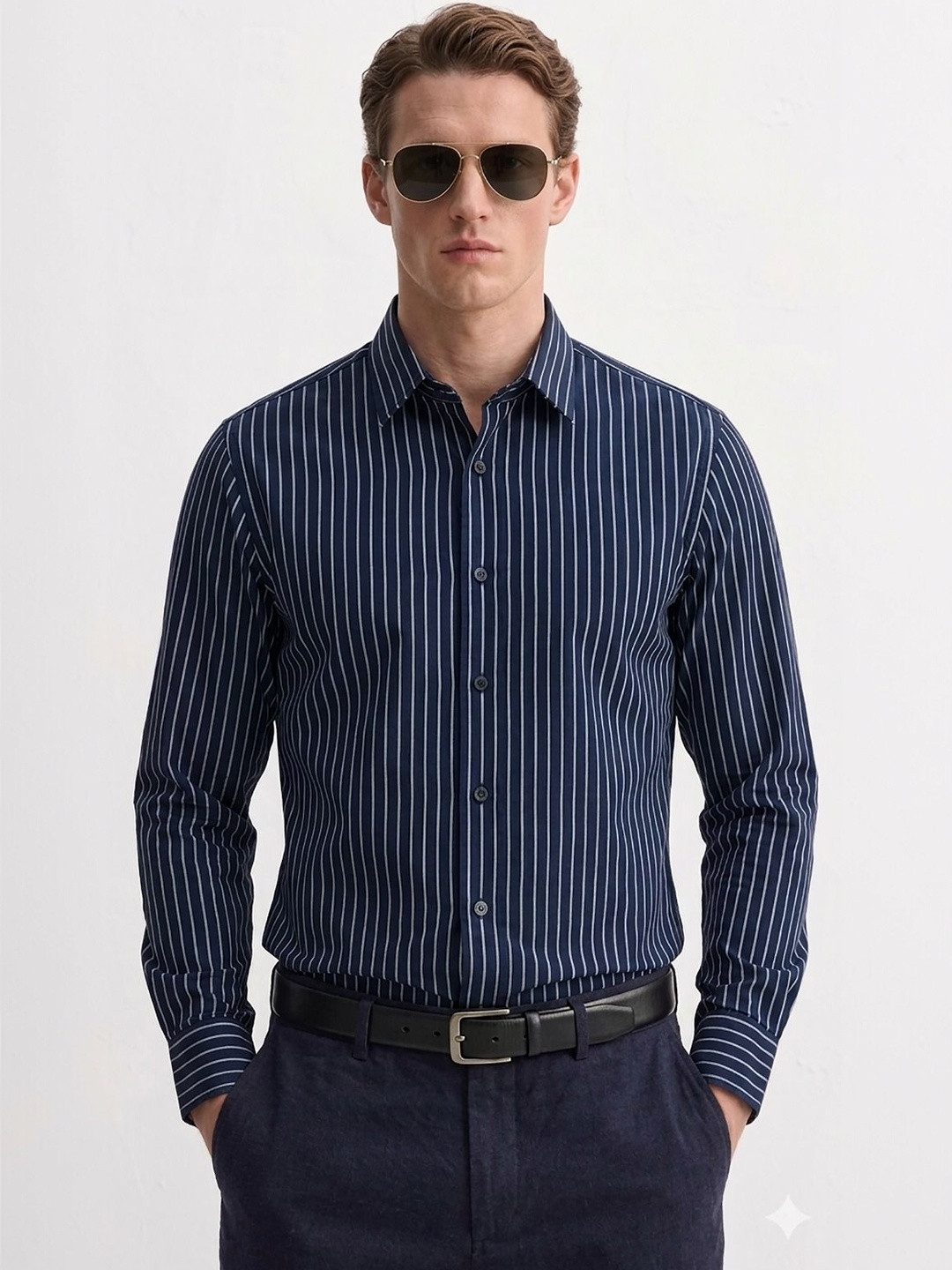 MISCHIEF MONKEY Men Classic Striped Semiformal Shirt