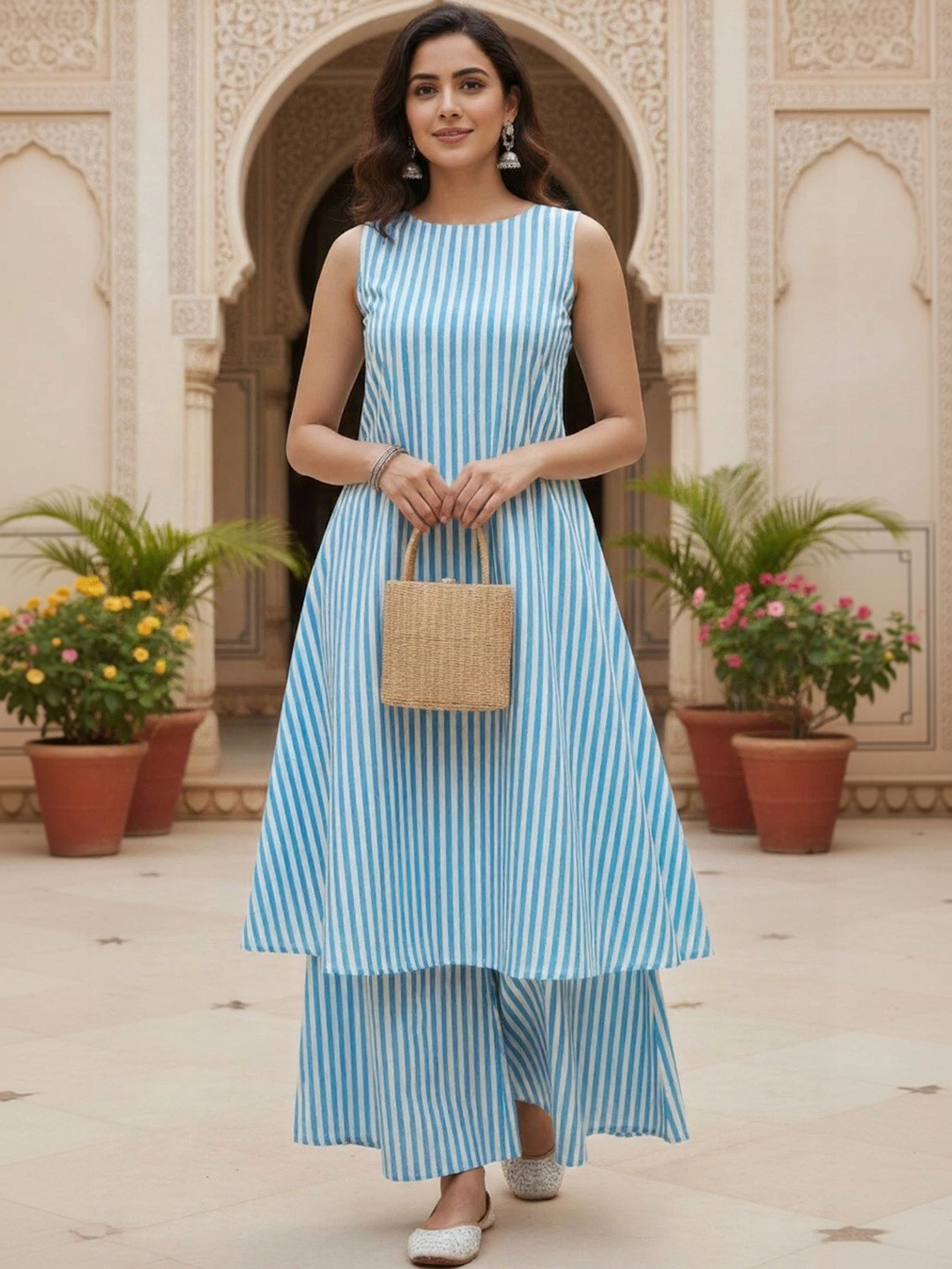 HBJ FASHION Women Striped Regular Kurta with Palazzos