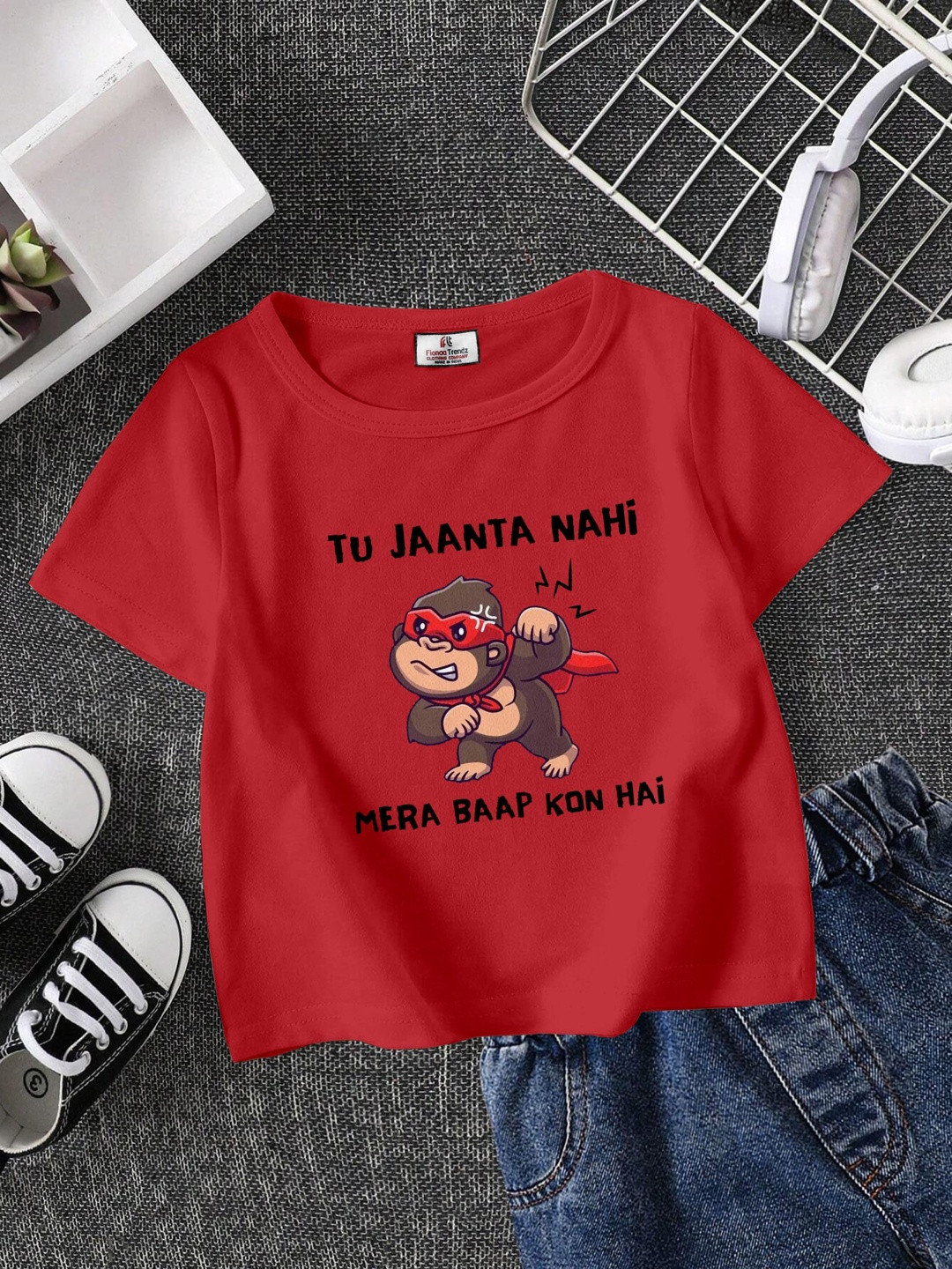 FIONAA TRENDZ Kids Graphic Printed Round Neck Pure Cotton Tshirt