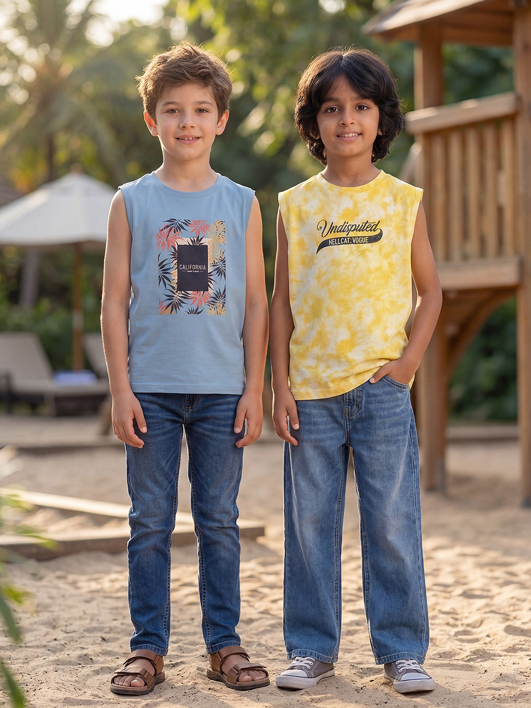 HELLCAT Boys Pack of 2 Graphic Printed Regular Sleeveless T-Shirts