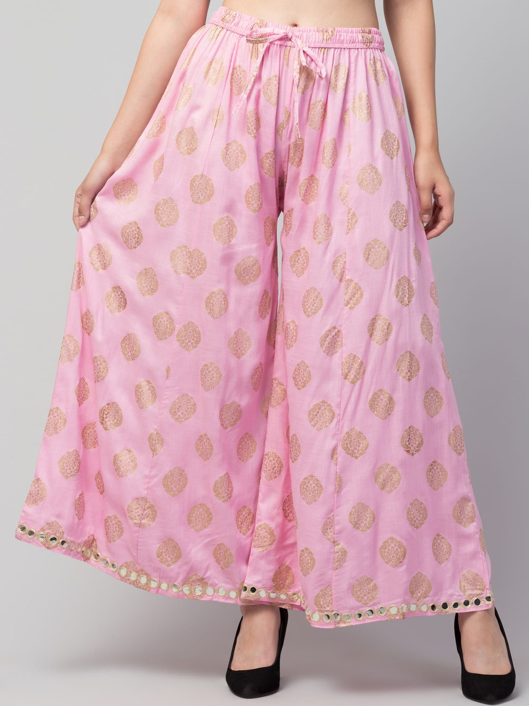 SHAUKIYA Women Ethnic Motifs Printed Flared Knitted Ethnic Palazzos