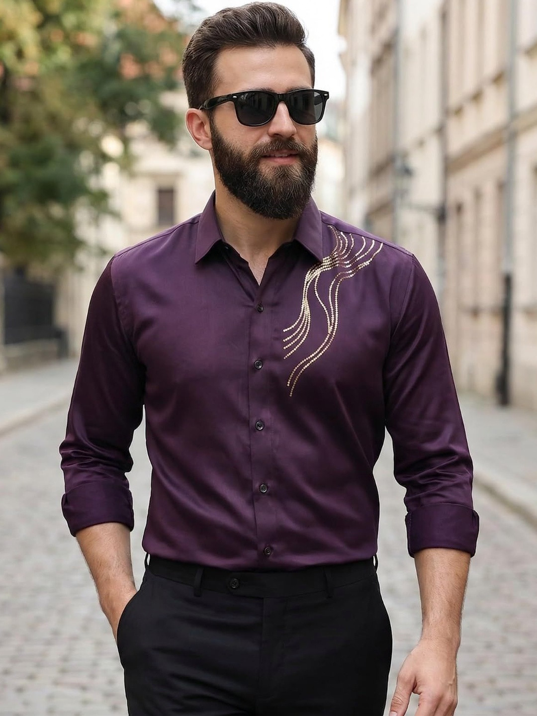 INDOPRIMO Men Wine Satin Casual Shirt