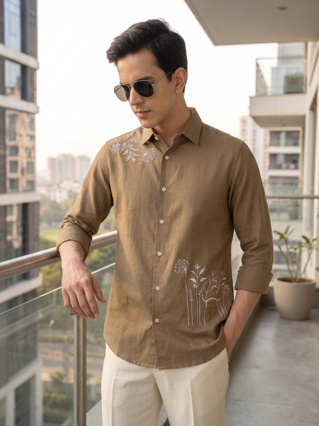 Thomas Scott Men Premium Pure Cotton Embroidered Shirt