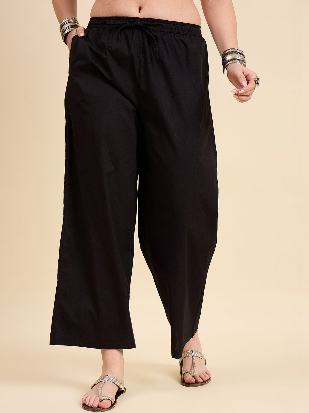 Keitra Women Elastic Waist Relaxed Fit Cotton Casual Palazzo Pants