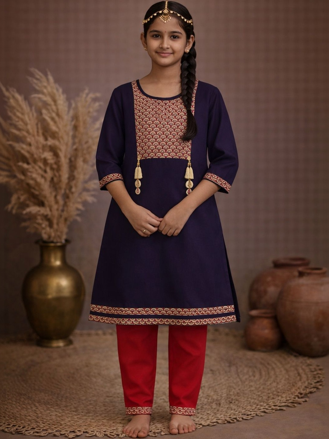 BAESD Girls Ethnic Motifs Embroidered Thread Work Kurta