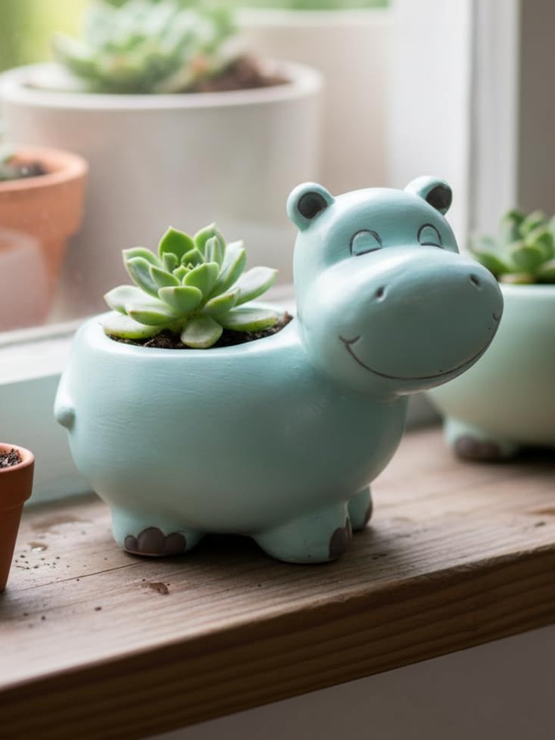 Wonderland Blue Hippo Whimsical Planters