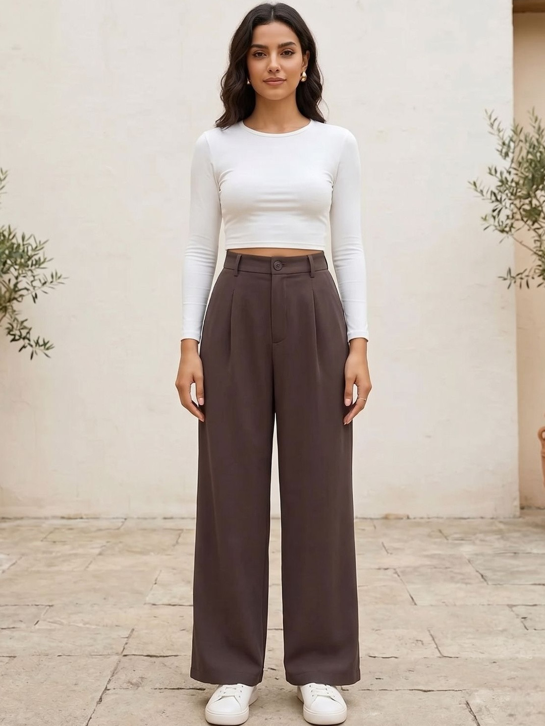 Keitra Women Relaxed Straight Leg Pleated Trousers