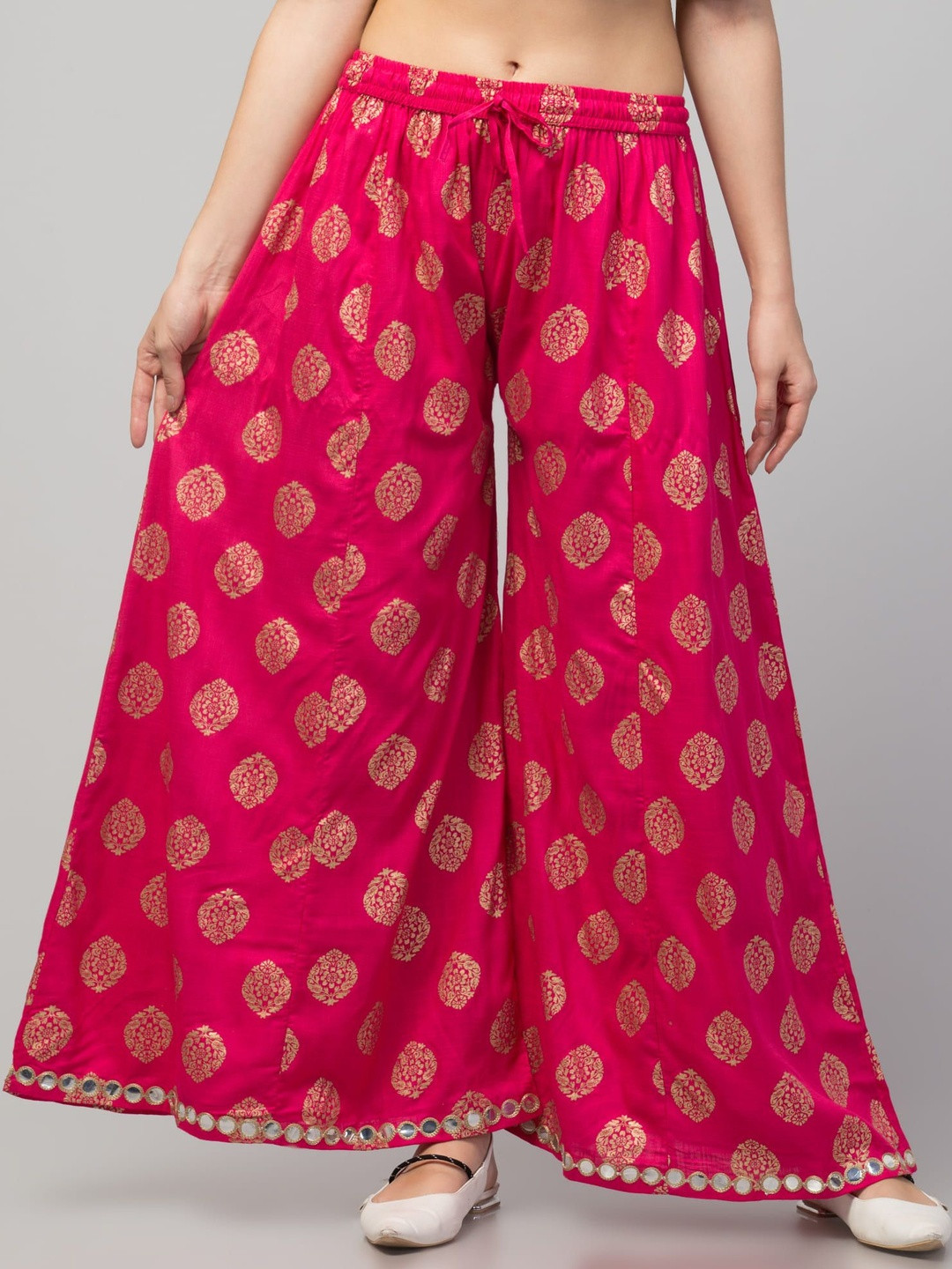 SHAUKIYA Women Ethnic Motifs Printed Flared Knitted Ethnic Palazzos