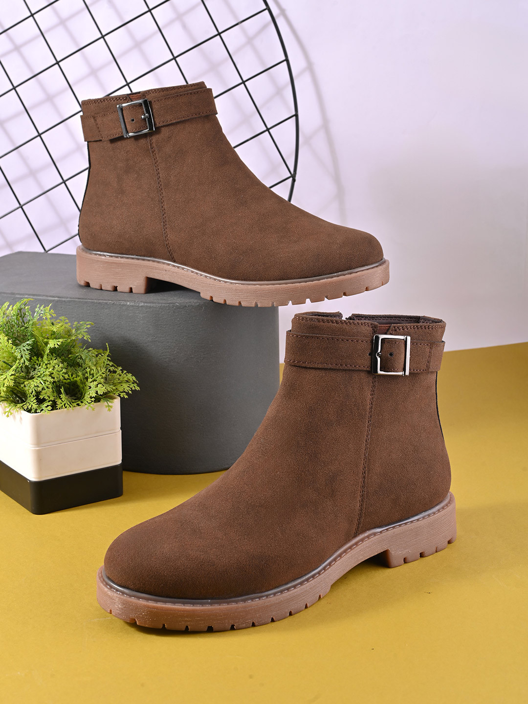 San Frissco Women Suede Mid Top Comfort Anti Slip Casual Flat Heel Chelsea Boots