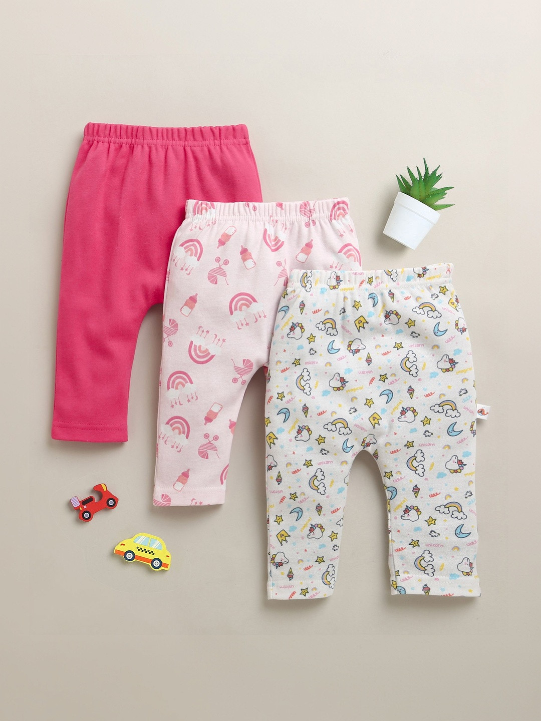 BUMZEE Girls Pack of 3 Cotton Printed Ankle Length Leggings