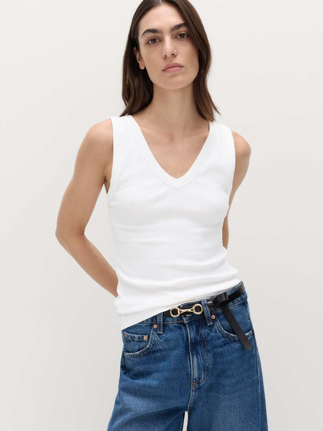 Marks & Spencer Solid White Cotton Rich Top