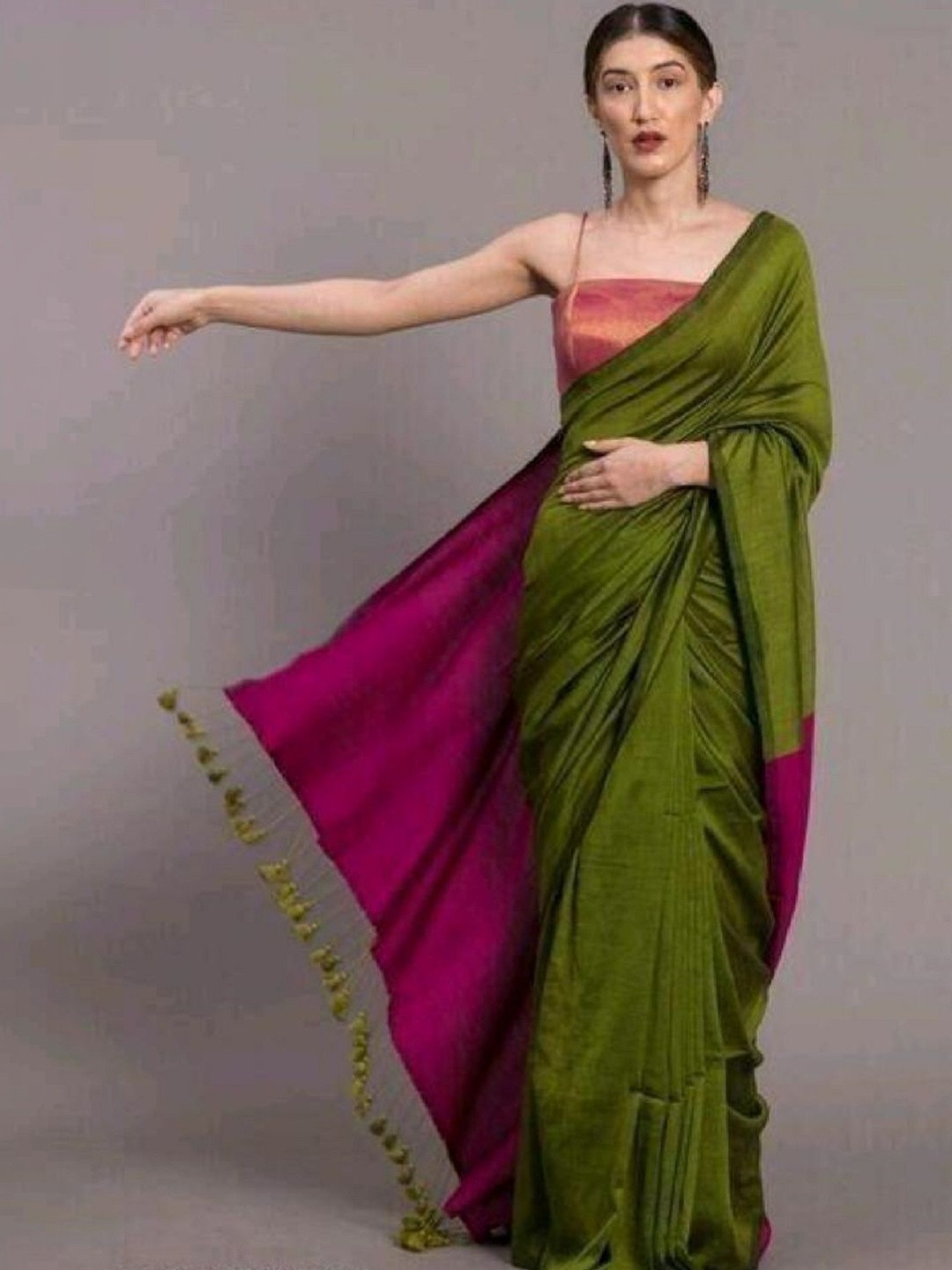 Brynbrit Colourblocked Pure Cotton Khadi Saree