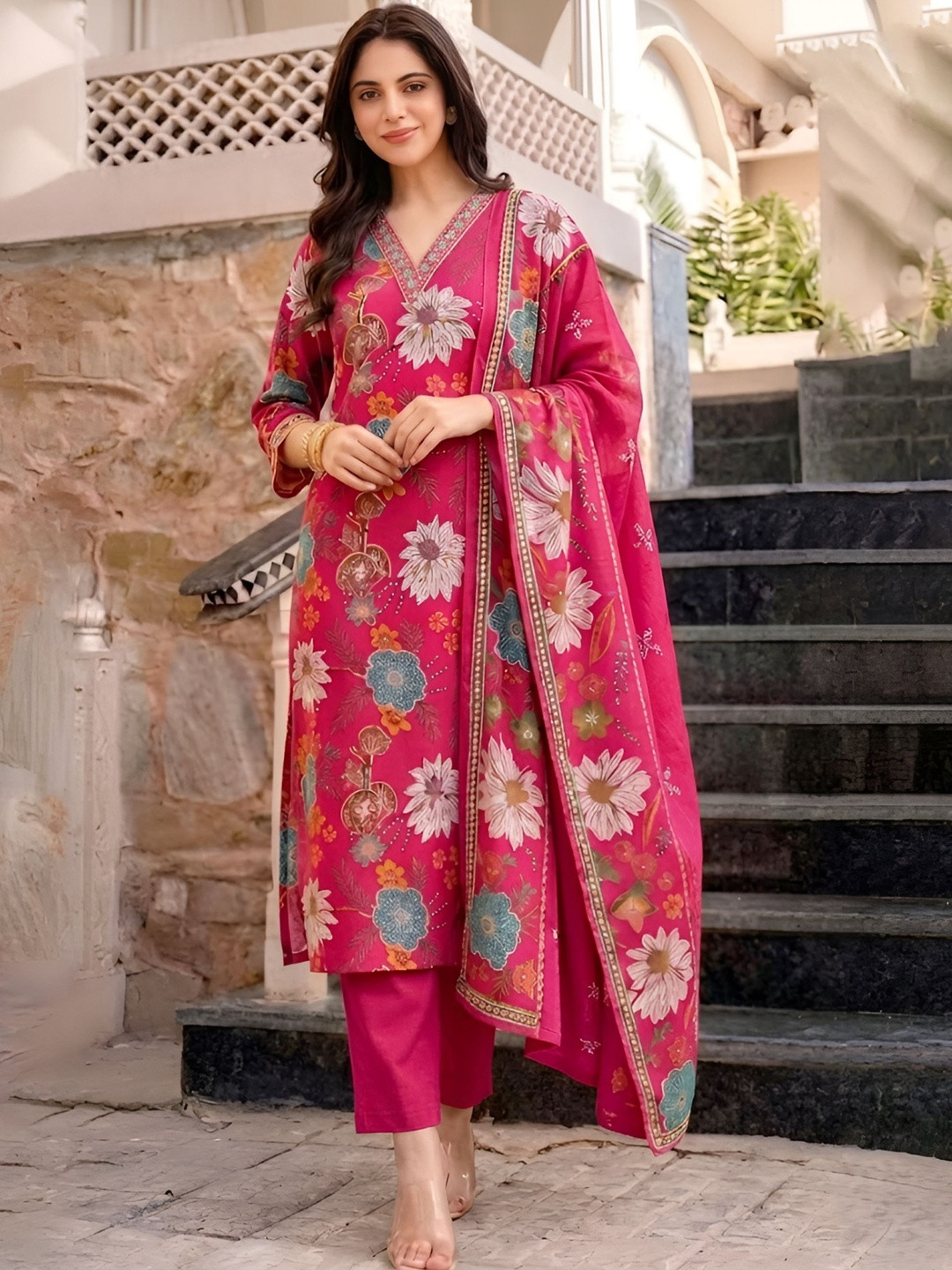 Moda Rapido Women Floral Printed Regular Kurta with Trousers & With Dupatta